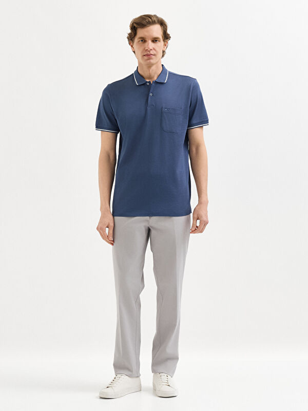 Erkek İndigo T-Shirt-Polo Yaka Tişört