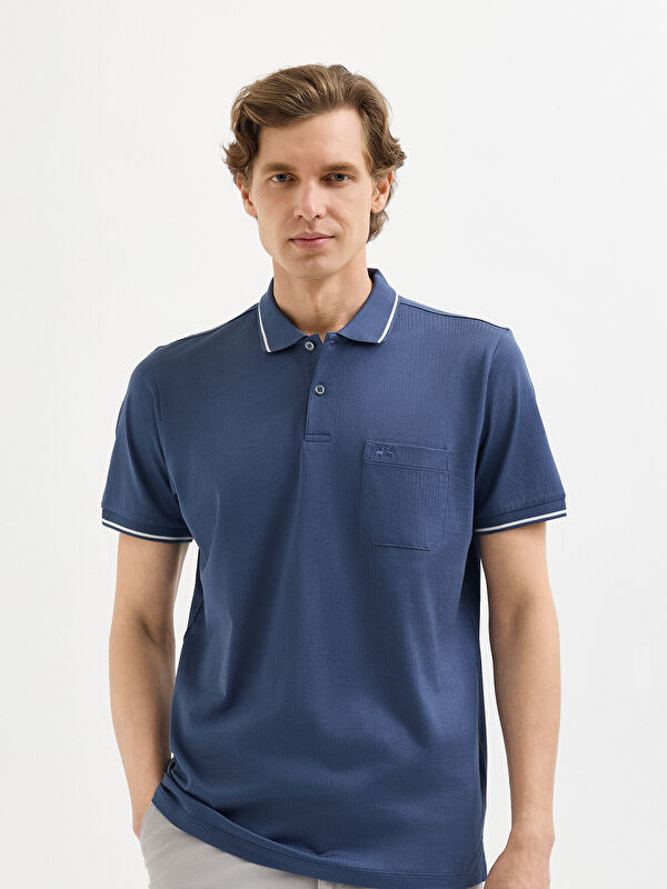 Erkek İndigo T-Shirt-Polo Yaka Tişört