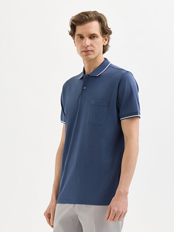 Erkek İndigo T-Shirt-Polo Yaka Tişört