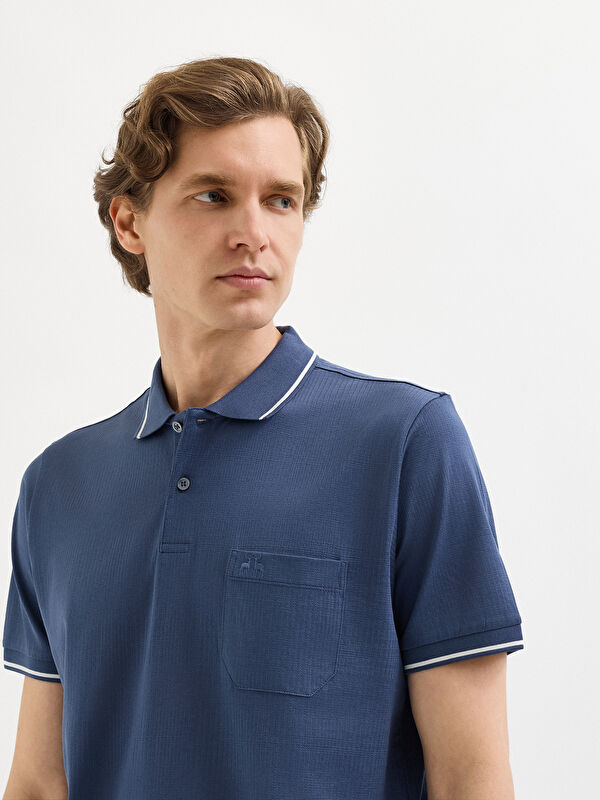 Erkek İndigo T-Shirt-Polo Yaka Tişört