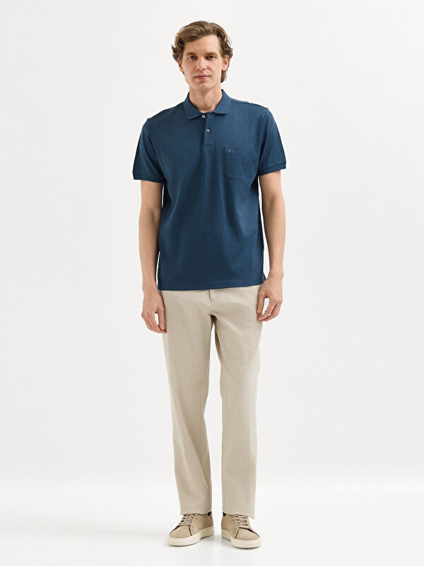 Erkek İndigo T-Shirt-Polo Yaka Tişört