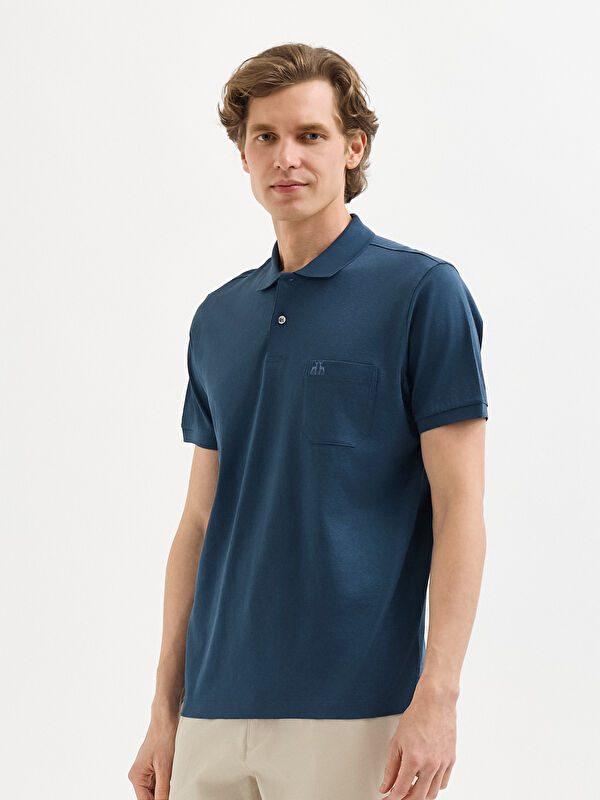 Erkek İndigo T-Shirt-Polo Yaka Tişört