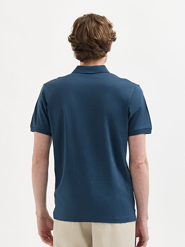 Erkek İndigo T-Shirt-Polo Yaka Tişört