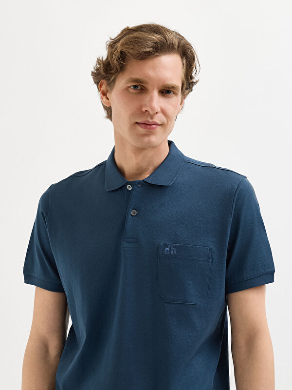 Erkek İndigo T-Shirt-Polo Yaka Tişört