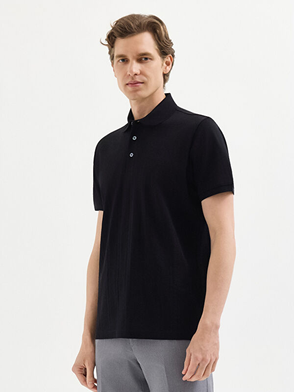 Erkek Siyah T-Shirt-Polo Yaka Tişört