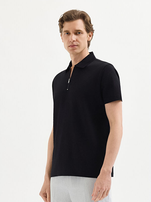 Erkek Siyah T-Shirt-Polo Yaka Tişört
