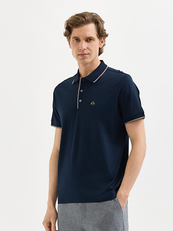 Erkek Lacivert T-Shirt-Polo Yaka Tişört