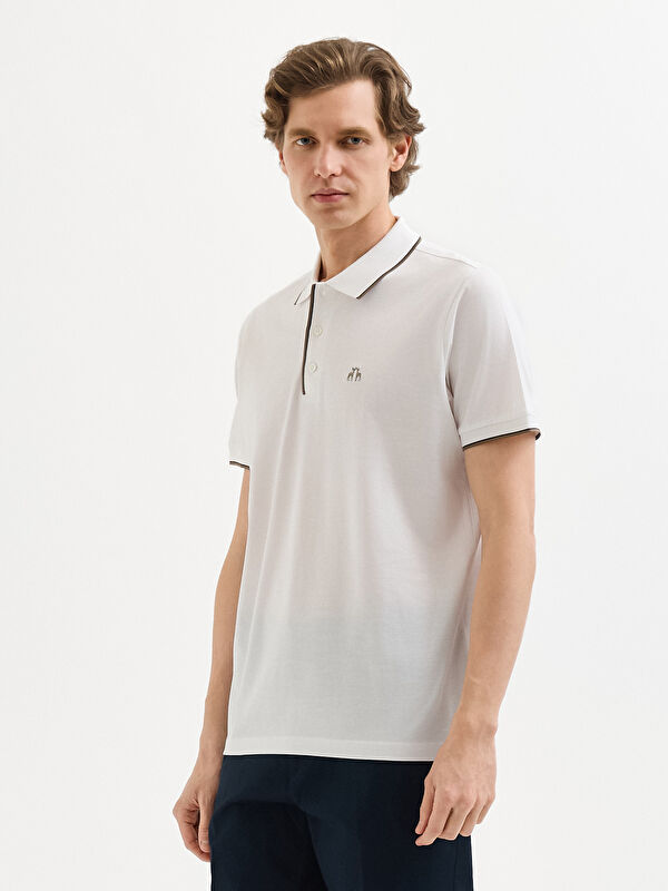Erkek Beyaz T-Shirt-Polo Yaka Tişört