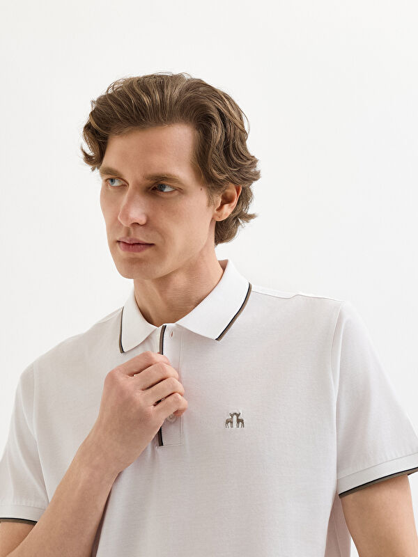 Erkek Beyaz T-Shirt-Polo Yaka Tişört