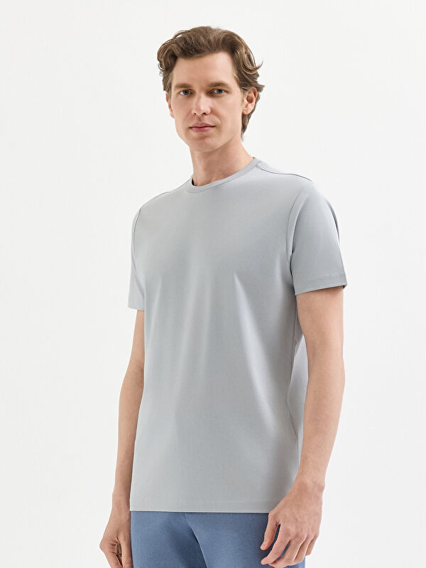 Erkek Gri %100 Pamuk Regular Fit O Yaka T-Shirt