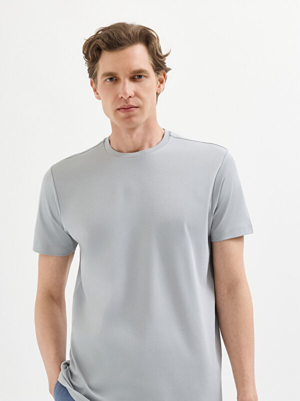 Erkek Gri %100 Pamuk Regular Fit O Yaka T-Shirt