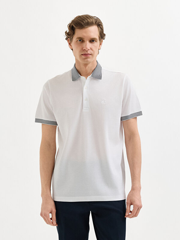 Erkek Beyaz T-Shirt-Polo Yaka Tişört