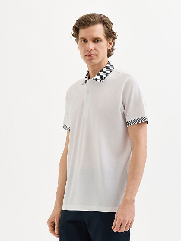 Erkek Beyaz T-Shirt-Polo Yaka Tişört