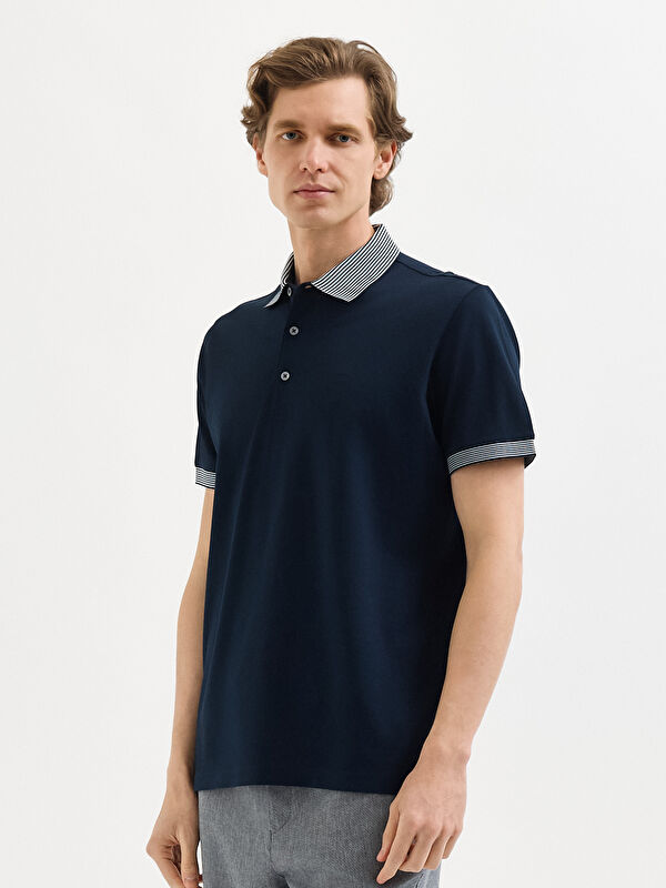 Erkek Lacivert T-Shirt-Polo Yaka Tişört