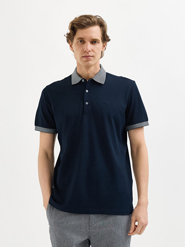 Erkek Lacivert T-Shirt-Polo Yaka Tişört