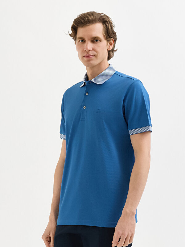 Erkek Mavi T-Shirt-Polo Yaka Tişört
