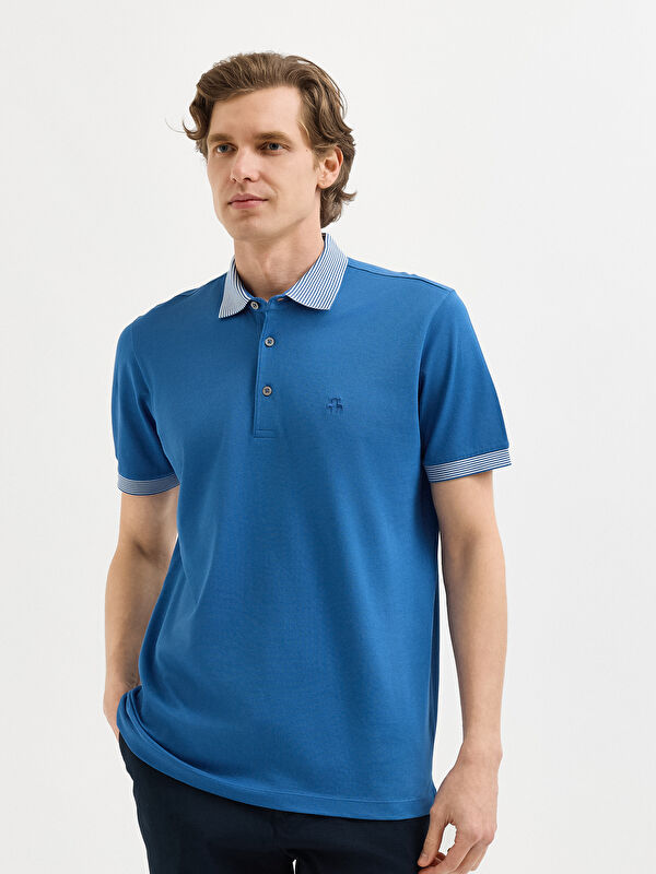 Erkek Mavi T-Shirt-Polo Yaka Tişört