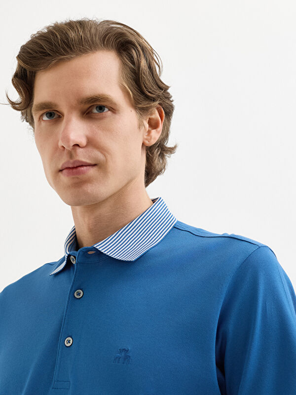 Erkek Mavi T-Shirt-Polo Yaka Tişört