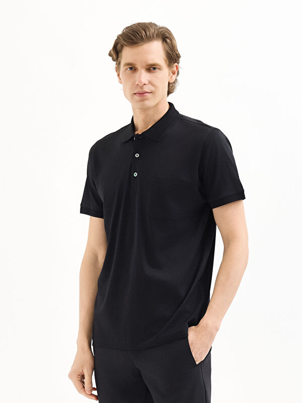 Erkek Siyah T-Shirt-Polo Yaka Tişört