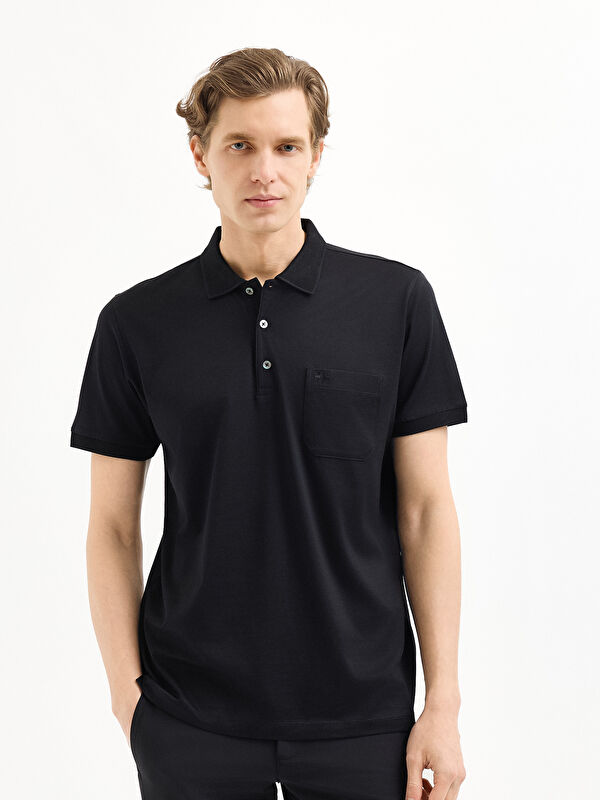 Erkek Siyah T-Shirt-Polo Yaka Tişört