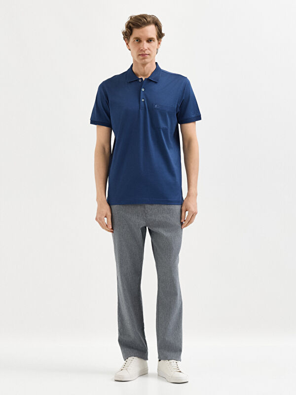 Erkek İndigo T-Shirt-Polo Yaka Tişört