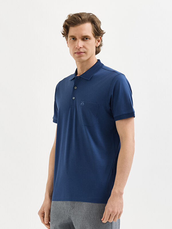 Erkek İndigo T-Shirt-Polo Yaka Tişört