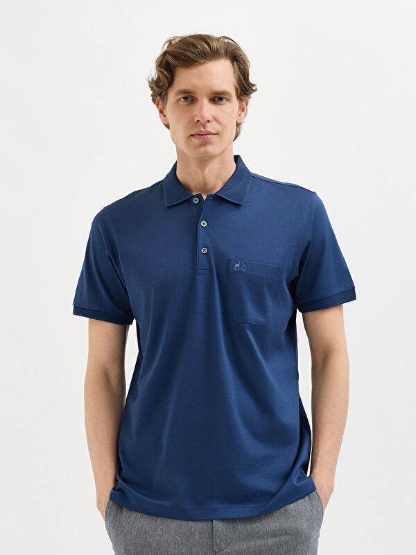 Erkek İndigo T-Shirt-Polo Yaka Tişört