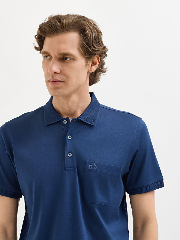 Erkek İndigo T-Shirt-Polo Yaka Tişört