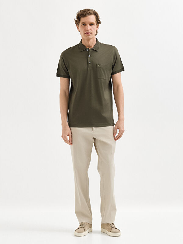 Erkek Haki T-Shirt-Polo Yaka Tişört
