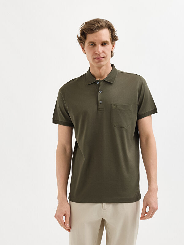 Erkek Haki T-Shirt-Polo Yaka Tişört