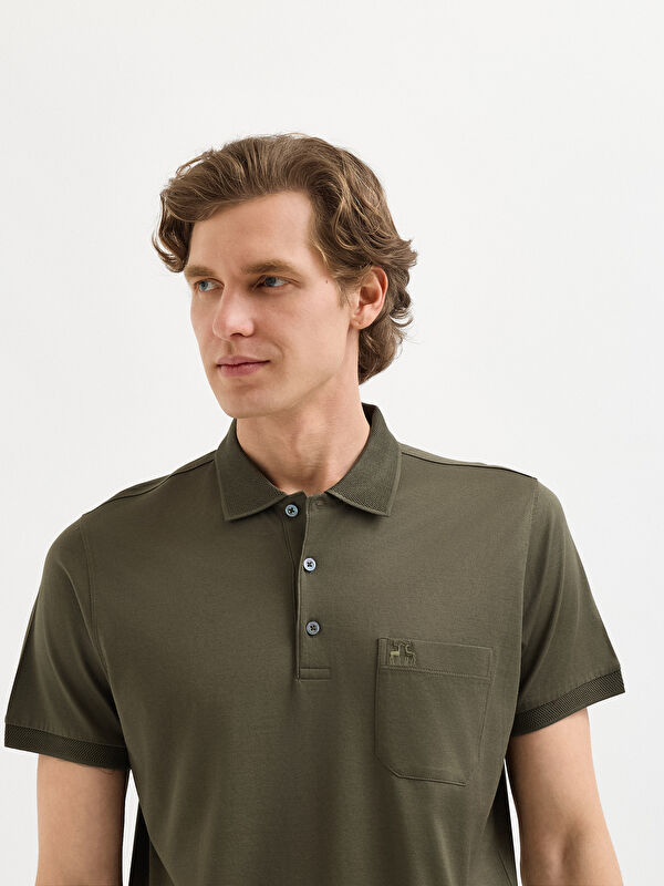 Erkek Haki T-Shirt-Polo Yaka Tişört