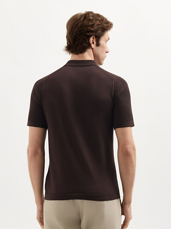 Erkek Kahve %100 Pamuk Burgu Örme Polo Yaka Triko T-Shirt