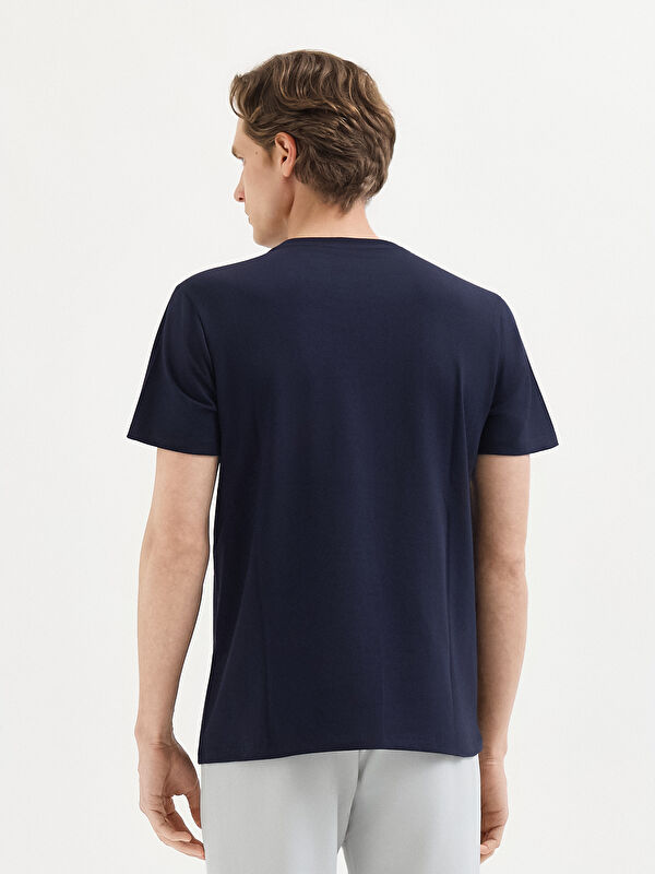 Erkek Lacivert O Yaka Pamuklu Düz T-Shirt