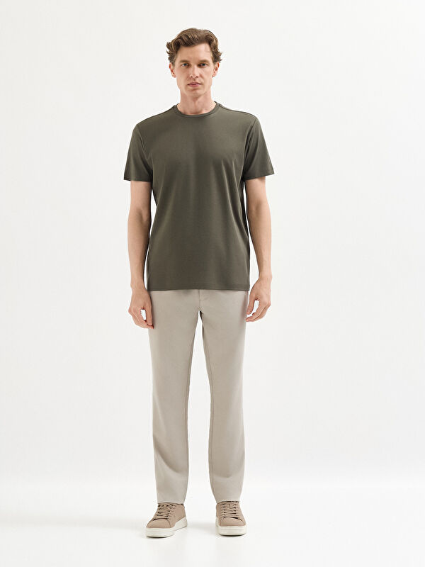Erkek Haki %100 Pamuk Regular Fit O Yaka T-Shirt