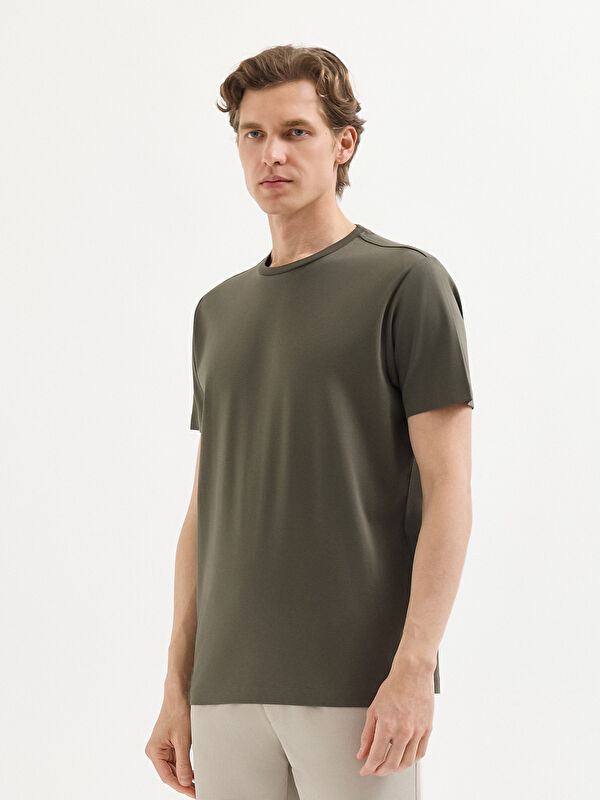 Erkek Haki %100 Pamuk Regular Fit O Yaka T-Shirt