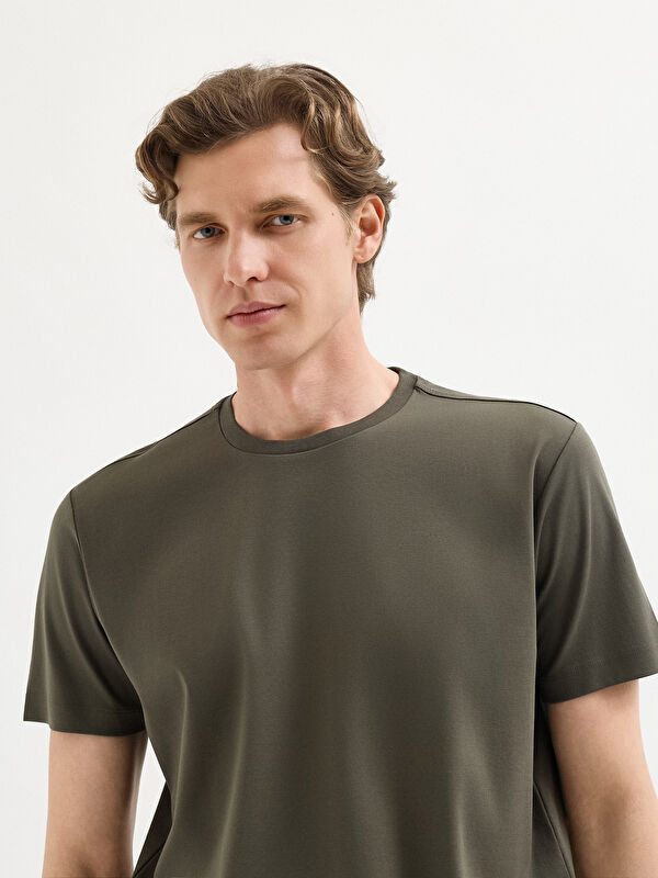 Erkek Haki %100 Pamuk Regular Fit O Yaka T-Shirt