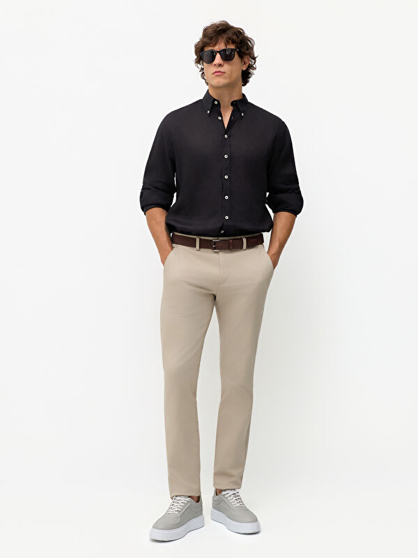Erkek Taş Rengi Pamuklu Modern Fit Casual Pantolon