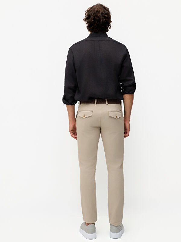 Erkek Taş Rengi Pamuklu Modern Fit Casual Pantolon