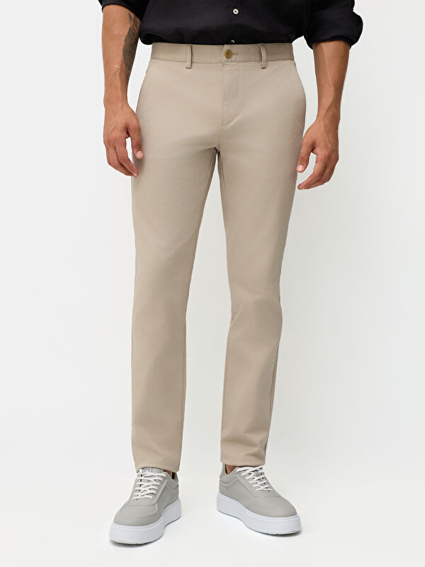 Erkek Taş Rengi Pamuklu Modern Fit Casual Pantolon