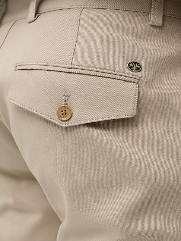 Erkek Taş Rengi Pamuklu Modern Fit Casual Pantolon