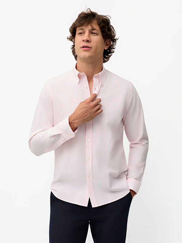 Erkek Pembe %100 Pamuk Oxford Gömlek
