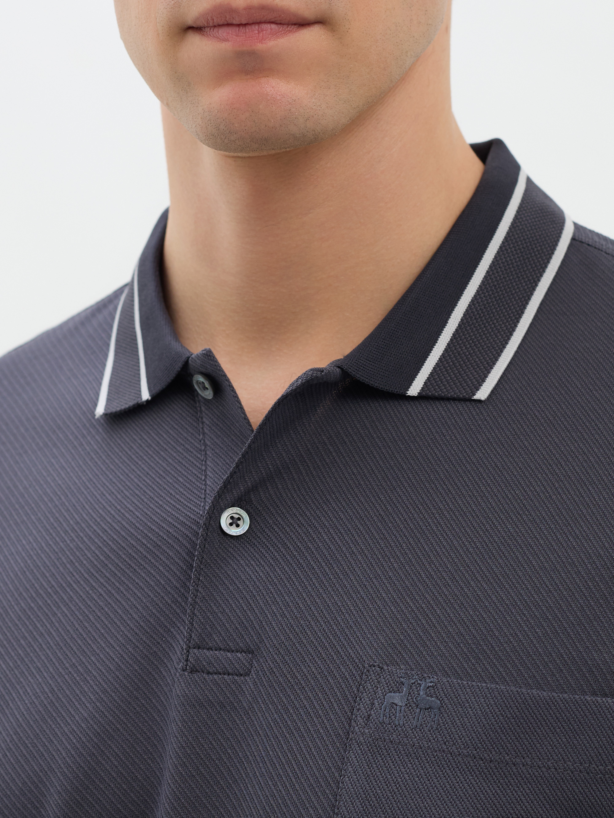 Karaca Erkek Antrasit T-Shirt-Polo Yaka Tişört | Çift Geyik Karaca