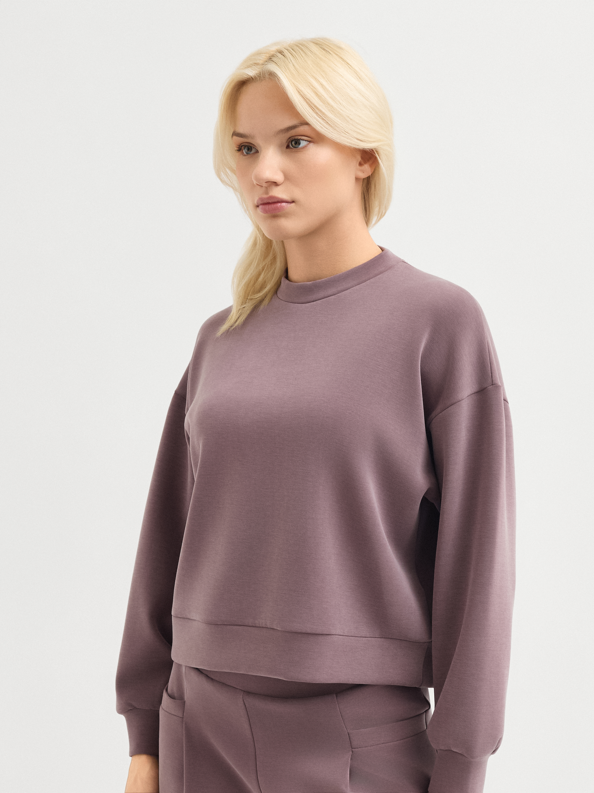 Karaca Kadın Mor Bisiklet Yaka Sweatshirt | Çift Geyik Karaca