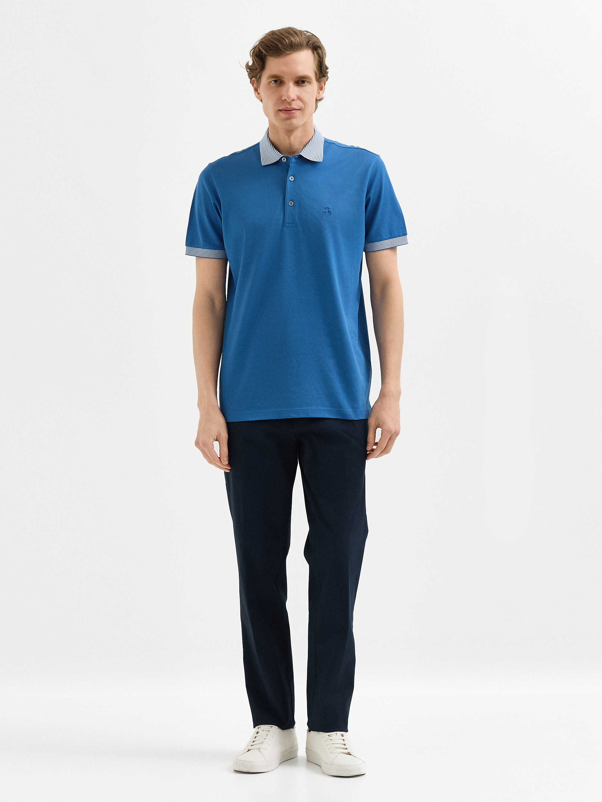 Karaca Erkek Mavi T-Shirt-Polo Yaka Tişört | Çift Geyik Karaca